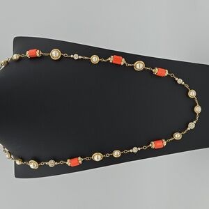 J. Crew Orange Bead/Faux Pearl Necklace